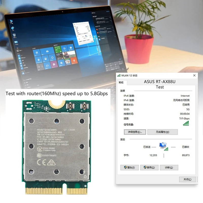 New-Wifi7 QCNCM865 بلوتوث 5.4 بطاقة الشبكة اللاسلكية ثلاثي الموجات 2.4G/5G/6Ghz شبكة 5800M M.2 NGFF محول لاسلكي
