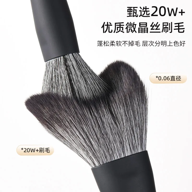 Conjunto de pincéis de maquiagem preto fosco de cabelo de nylon portátil em pó conjunto completo de ferramentas fundação