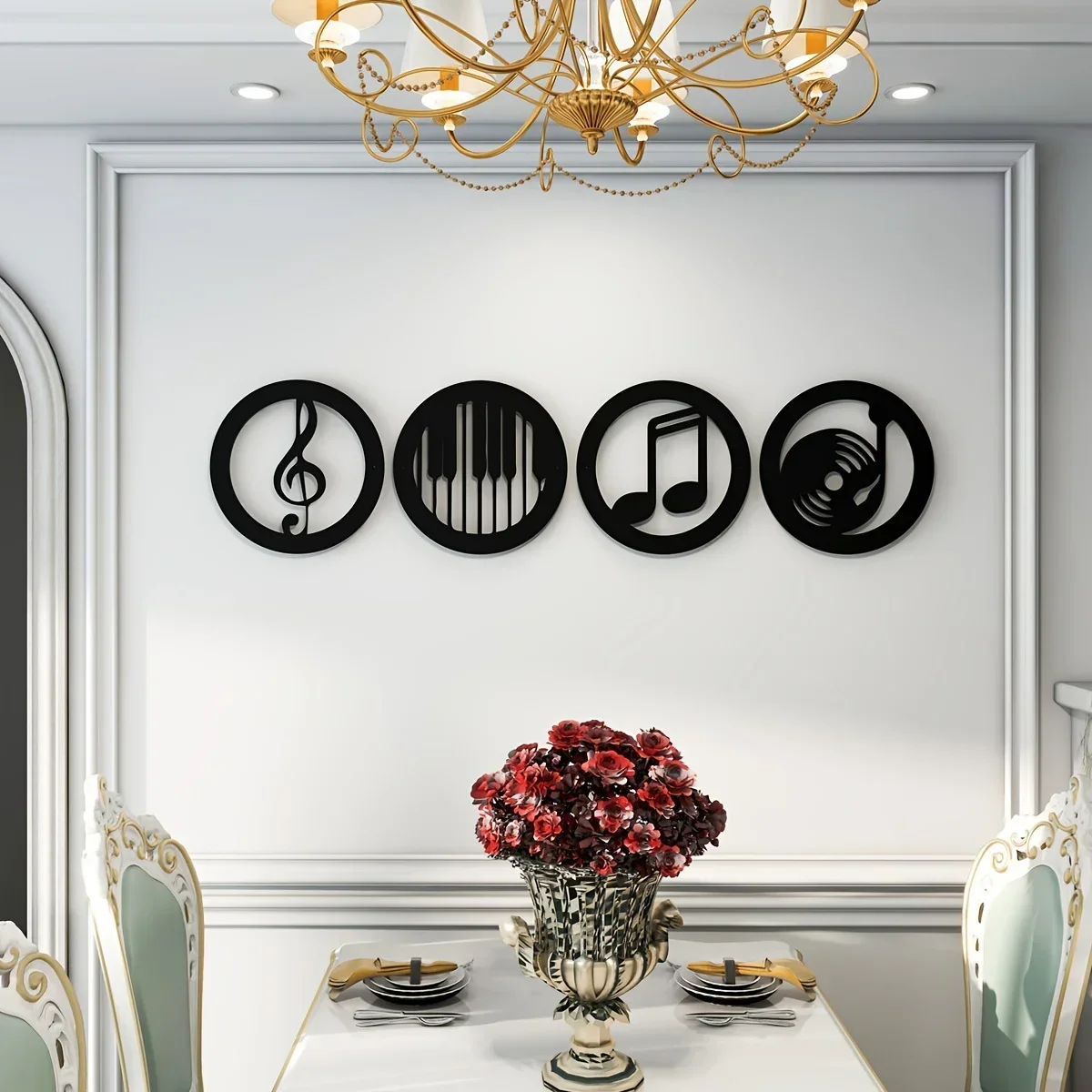

4pcs Musical Metal Wall Decor, Wall Mounted Art Sign Black Musical Notes Cutout Silhouette Iron Frame, Iron Art, Wall decoration