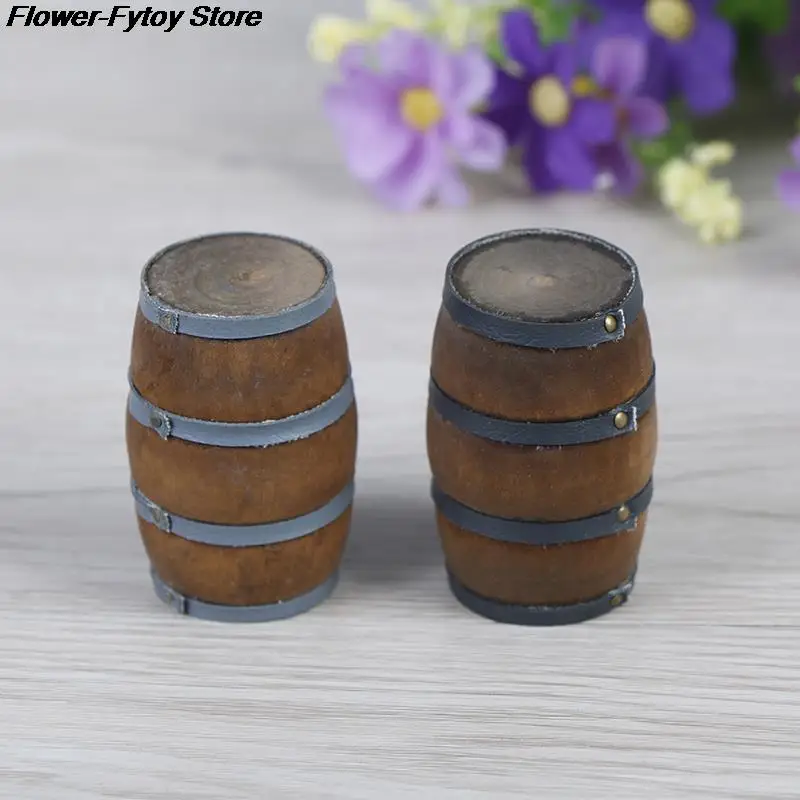 1:12 Scale Mini Dollhouse Wooden Red Wine Barrel Miniature Beer Barrel Beer Cask Beer Keg for Dolls House Decoration Accessories