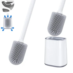 WIKHOSTAR Toilet Bowl Brush and Holder Bathroom Accessories Wall-Mounted Toilet Scrubber Silicone Bristles Deep Cleaning Tools