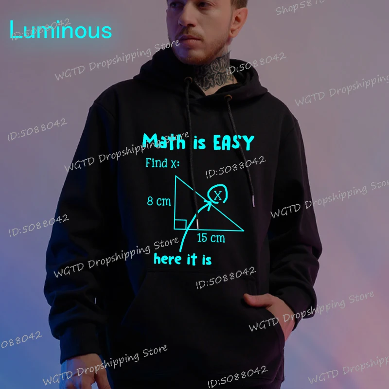 

Math Lover Adult Kids Hoodies Math Is Easy Here It Is Print Hooded Funny Long Sleeve Luminous Fleece Women Men Sweatshirt