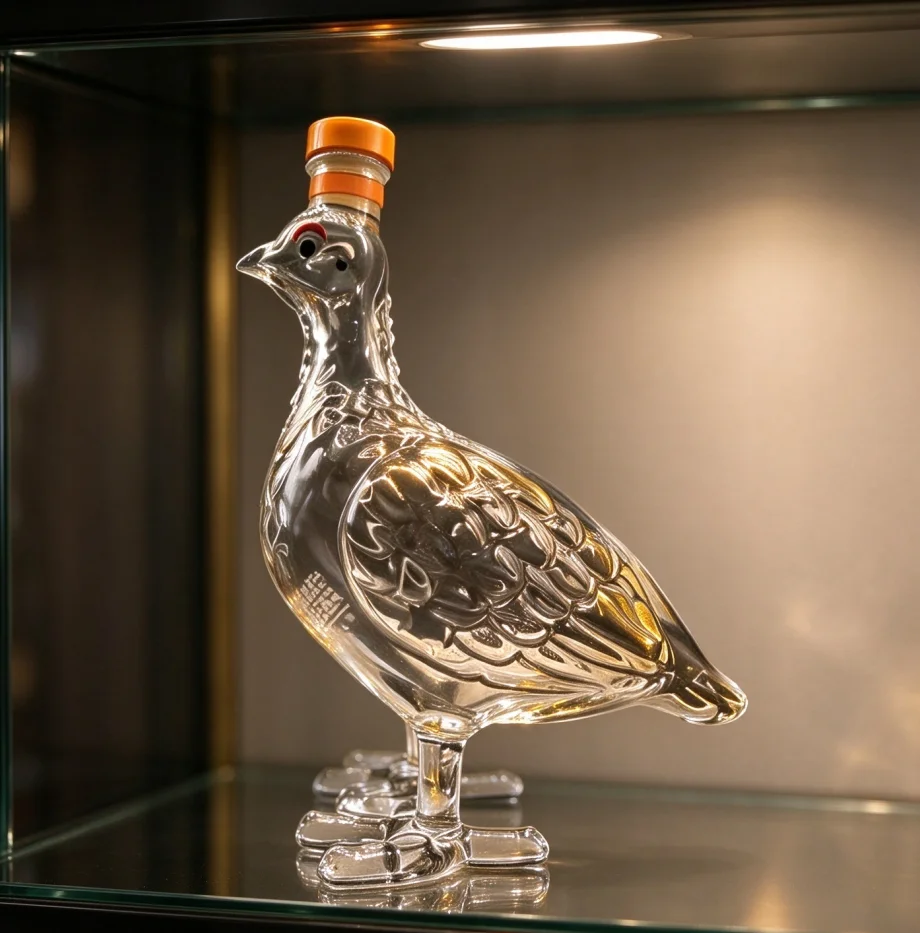 Unique Handmade Bird Figure Glass Decanter Bottle Clear Glass Vessel for Vodka Bourbon Whiskey Home Bar Art Decoration Gift