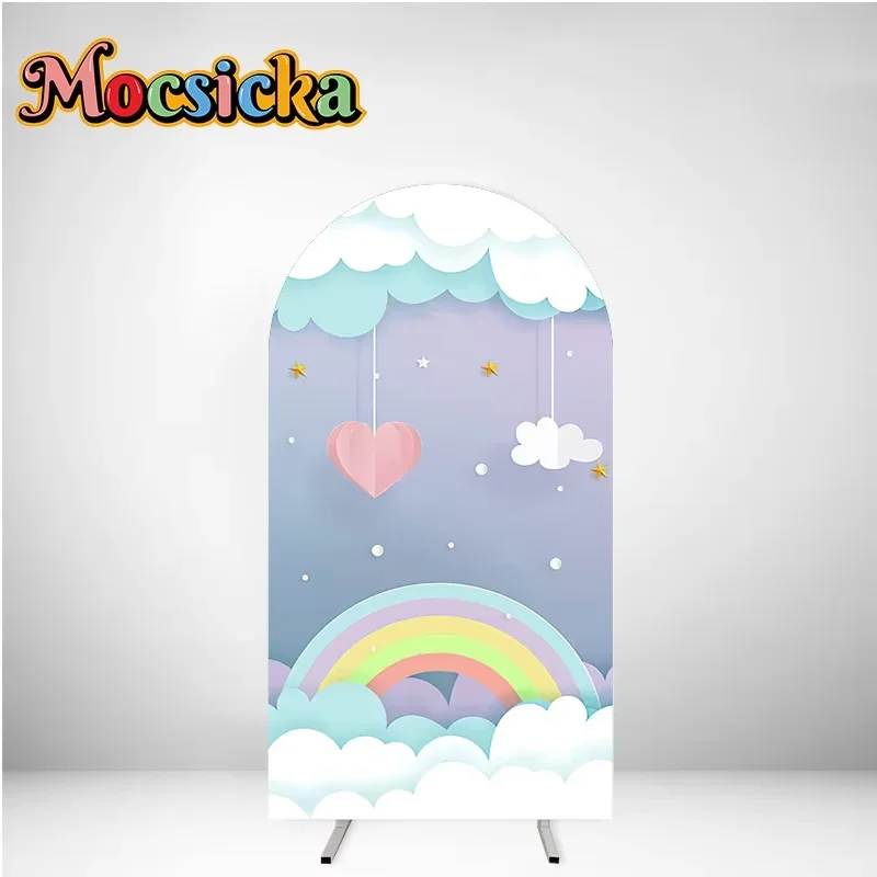 Fantasia dos desenhos animados arco-íris festa arco cobre branco elastano cabido 2-face festa arco suporte cobre redondo superior arco pano de fundo cobre