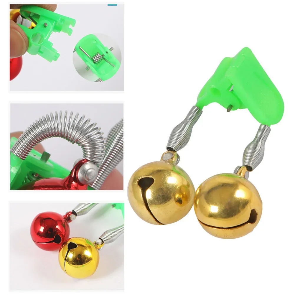 Cloche de pêche à vis avec clip en plastique et ressort, accessoire d\'alarme à double anneau