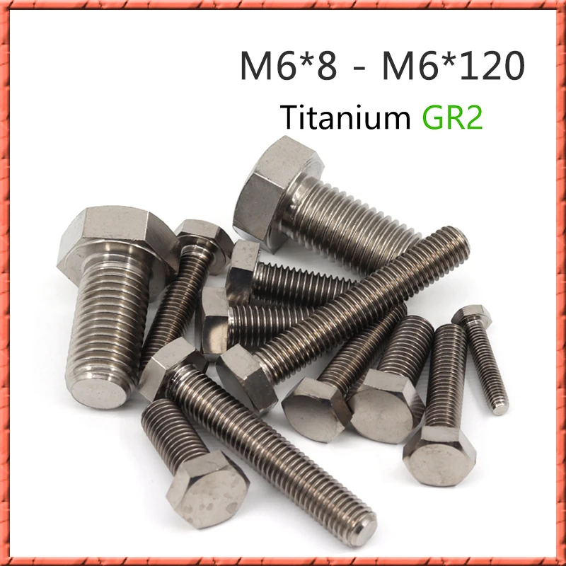 GR2 M6*8/10/12~120mm Pure Titanium External Hex Head Screw 933 Hex Bright Titanium Alloy Flat Head Bolt Outer Hex Bolt