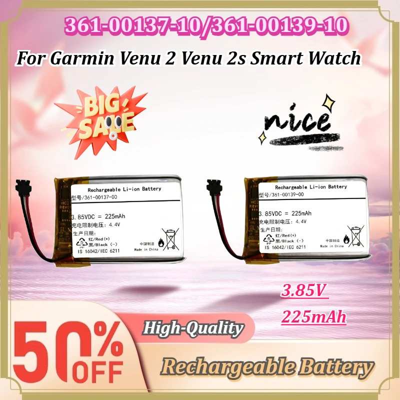 For Garmin Venu 2 Venu 2s Smart Watch 361-00139-10 361-00137-10 3.85V 225mAh Rechargeable Li-ion Replacement Battery