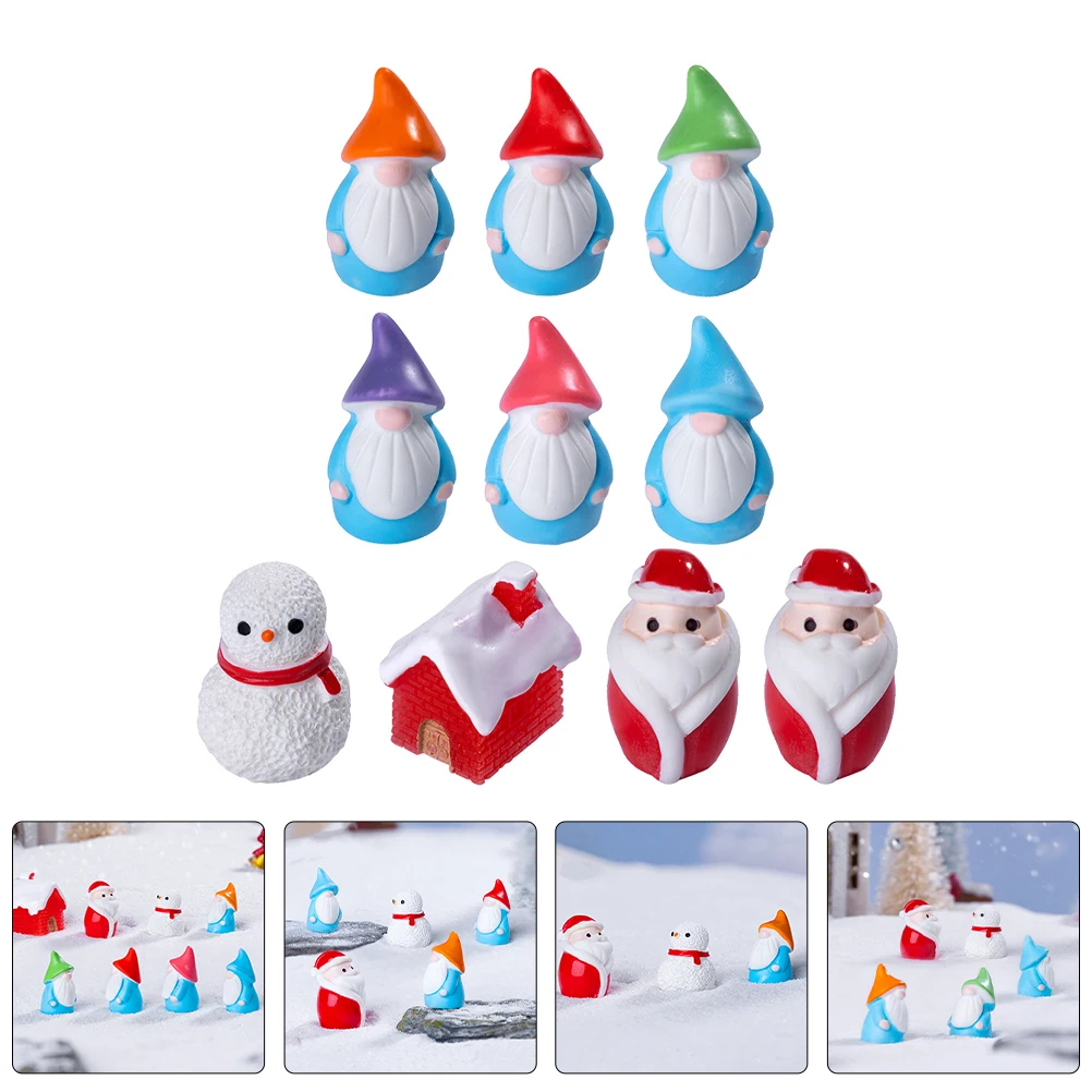 

10pcs Mini Christmas Resin Decorations Santa Snowman Dwarfs Small Holiday Desktop Bookshelf Party Favors Craft Kit Xmas Ornament