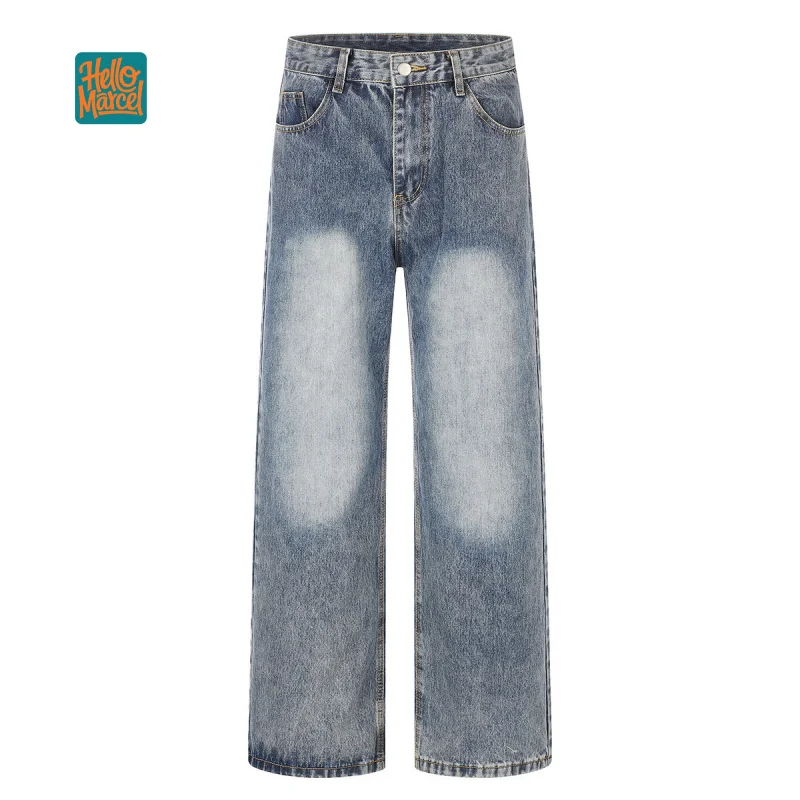 HELLOMARCEL EU US Size Luxury Quality Jean Pants Street Wear Autumn Men Wide Straight-Leg Vintage Casual Denim Pants