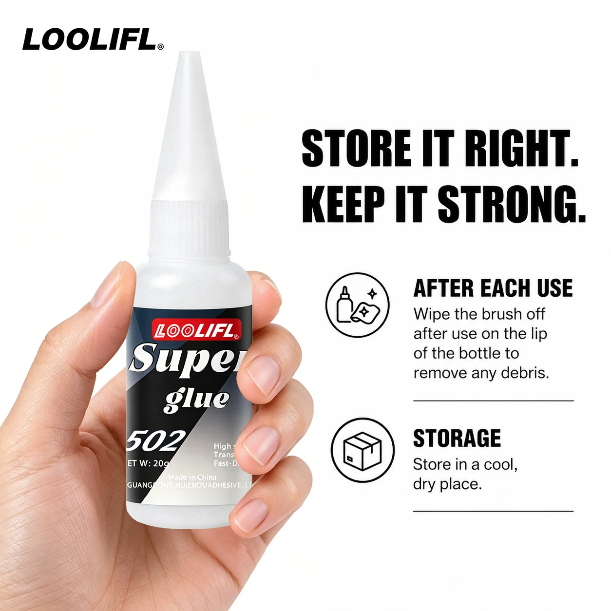 Loolifl-502-20Ml Instant Transparent Cyanoacrylate Medium Thick Viscosity Adhesive, Food-Safe Ca Glue for Shoe Repair, Leather, Ceramics, Plastic, Glass, Metal, Aquariums, Rubber, Pottery, Model Crafts view 2