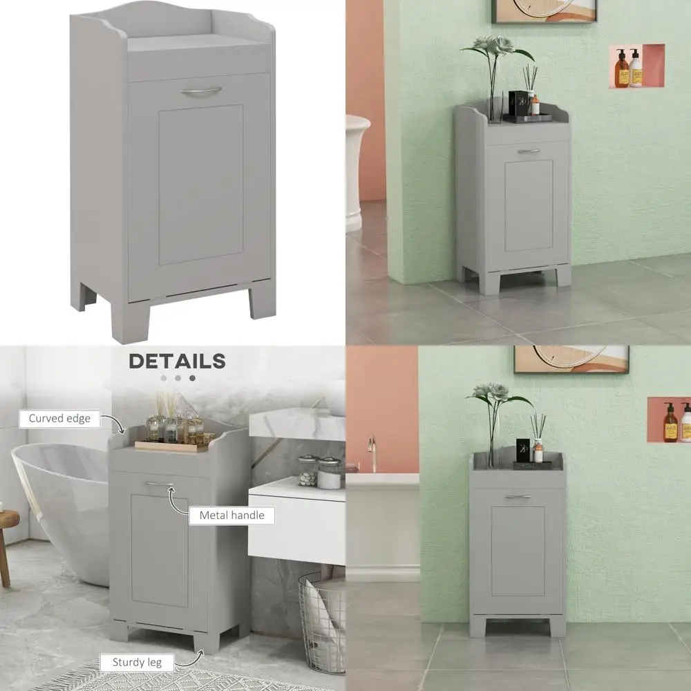 سلة غسيل رمادية قائمة بذاتها قابلة للإمالة لتنظيم المنزل وتخزين الحمام #1