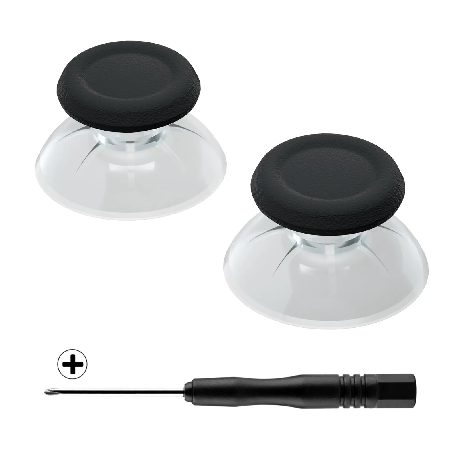 eXtremeRate 1 Pair Clear Black Replacement Joystick Analog Thumbsticks Buttons for PS5, for PS4 All Model Controller