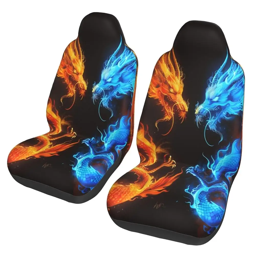 

A Blue and Orange Fire Dragon Car Seat Covers Car Front Seat Cushion Auto Seat Cover Car Bucket Seats Protector Covers Univer