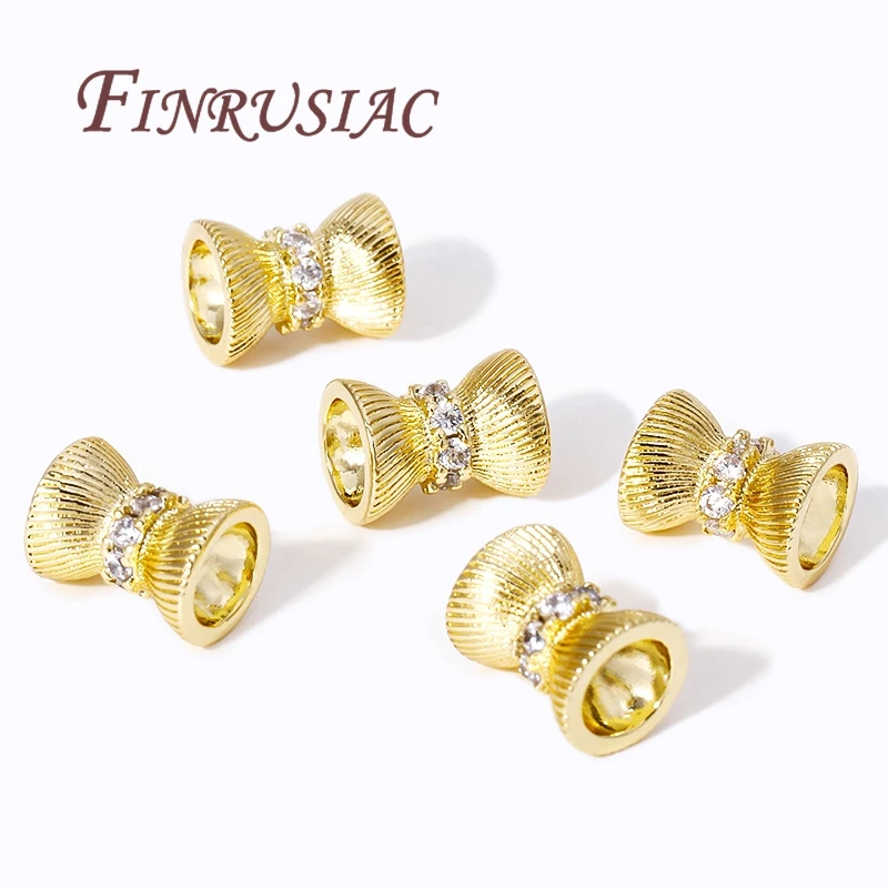 18K Gold Plated Brass with Zircon Spacer Bead For Bracelets Accessories,Separators For Beads,DIY Jewelry Making Supplies