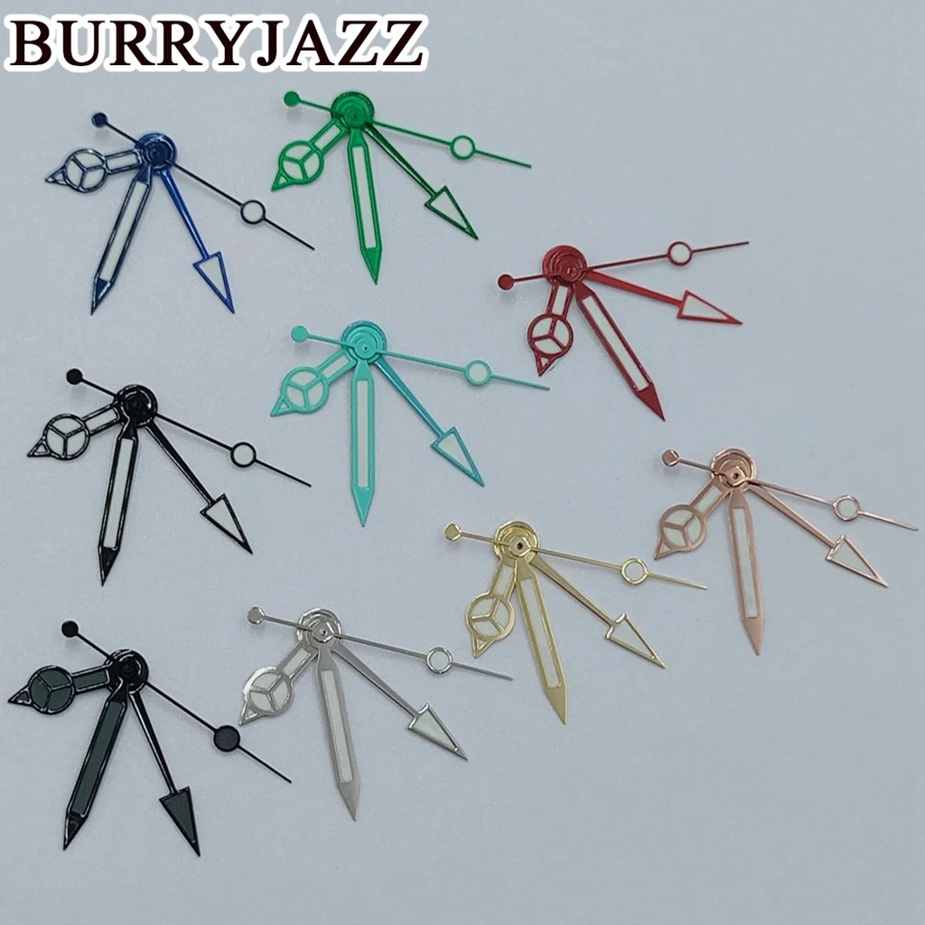 BURRYJAZZ NH34 GMT Watch Hands Silver Blue Red Orange Green Black Rose Gold Hands Green Luminous