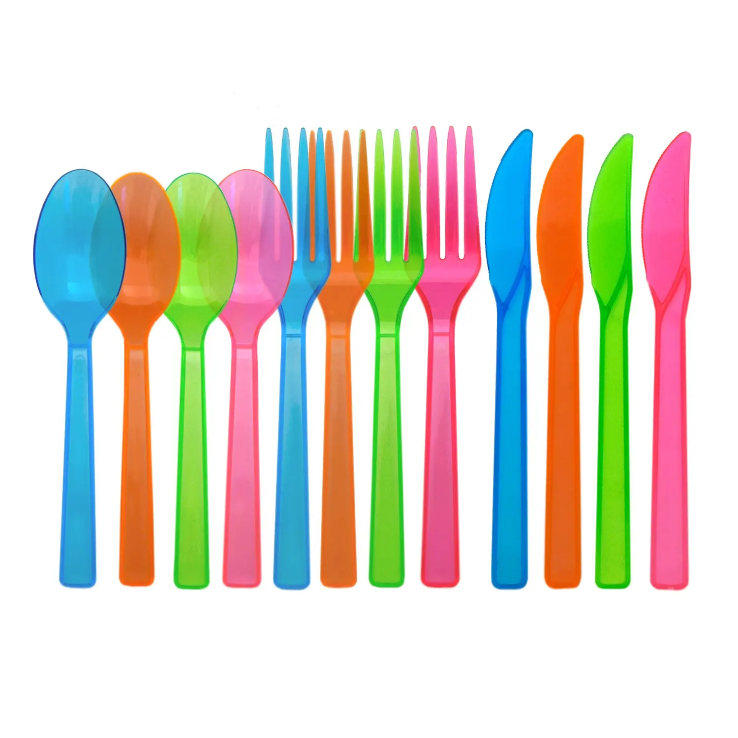 

Neon Party Plastic Cutlery Colourful Forks Knives and Spoons for Kids Birthday Glow in the Dark Party Supplies Decorations