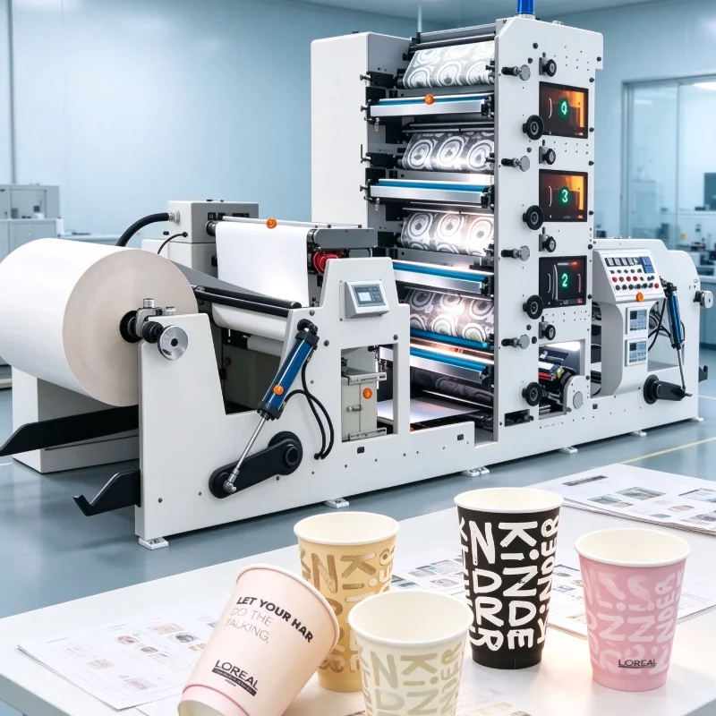 Customized Full Automatic Flexographic Printing Press for Paper Cup Blank Kraft Bag and Paper Label Printing