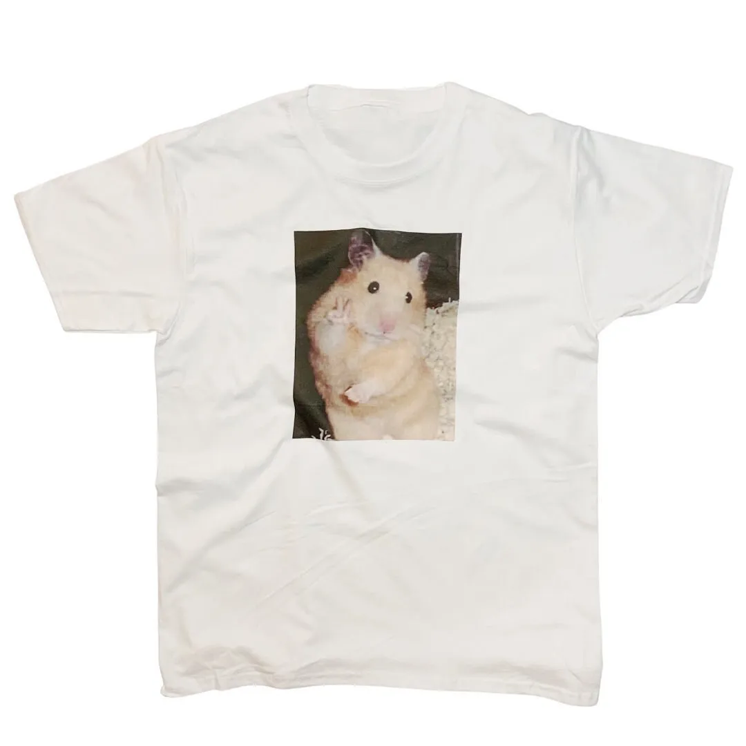 

Cute Hamster Meme T Shirt Peace Sign Scared Funny Top For Pet Lovers