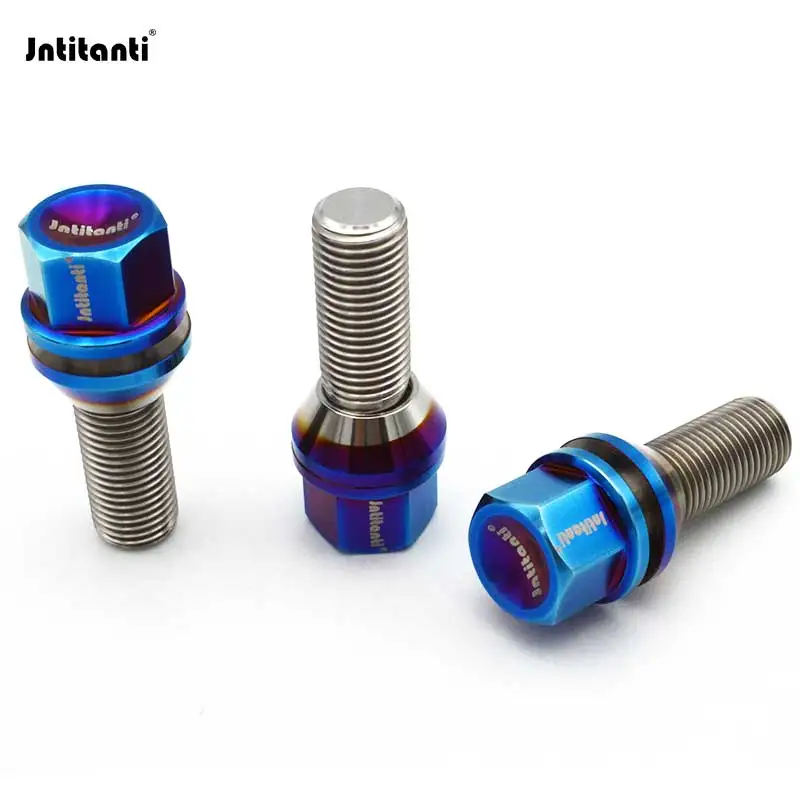 Jntitanti Floating washer Gr.5 Titanium 60 degree cone seat Burnt blue wheel Bolts M14 *1.5*28mm for Refitted VW AUDI