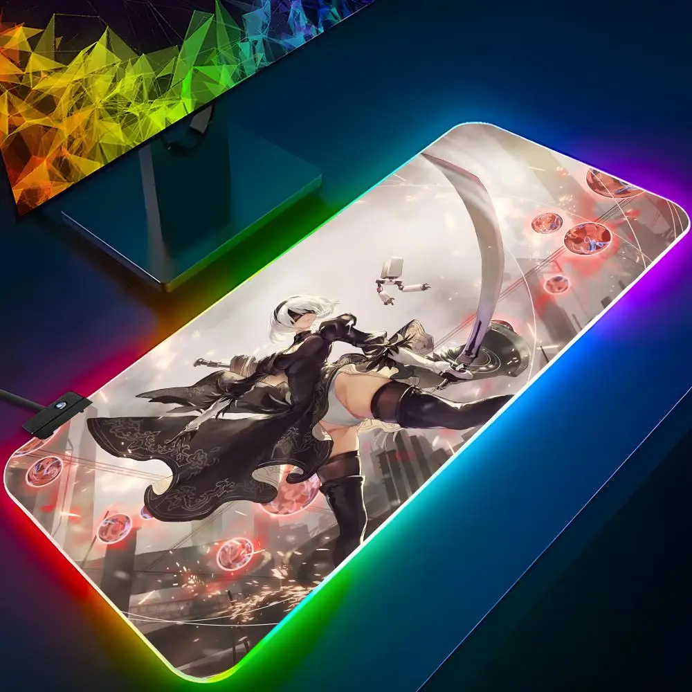 2B Nier Automata Anime Mouse Pad RGB Backlit Mouse Pad Laptop Mouse Pad Laptop Gamer Computer Desk Gaming Accessories
