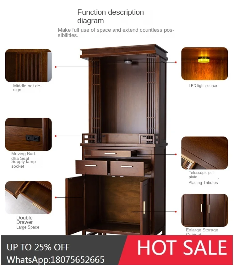 Buddha Niche Home Clothes Closet Solid Wood God of Wealth Worship Guanyin Altar Middle Hall Buddha Cabinet