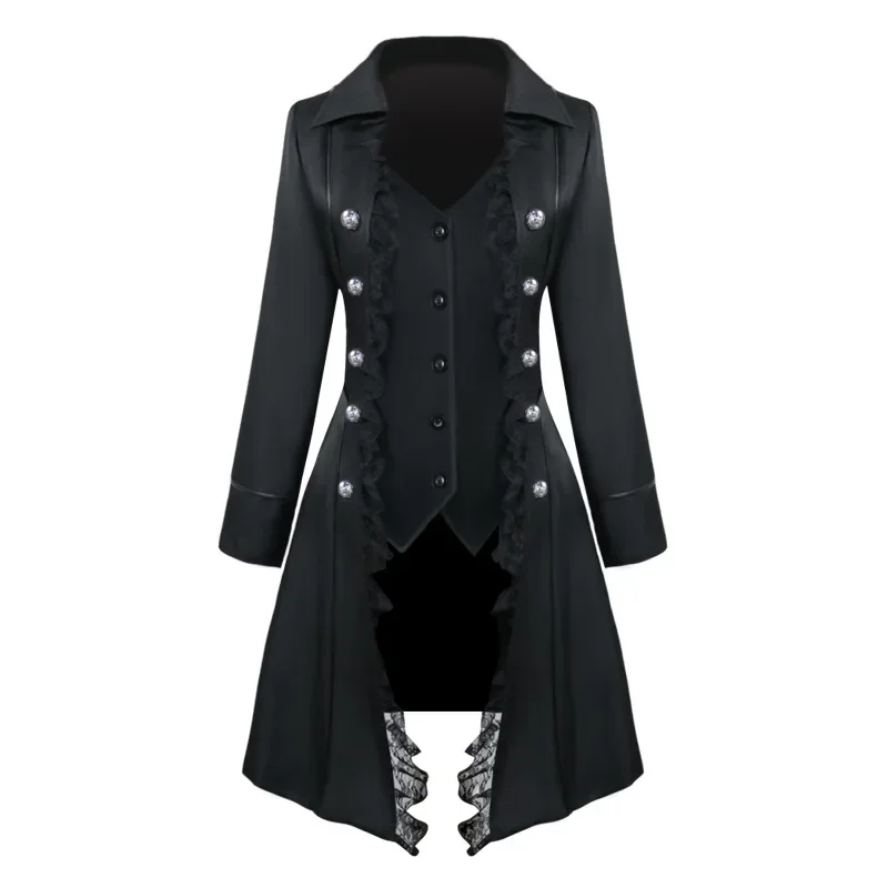 Pop Halloween Cosplay Costumes Medieval Victorian Women Outwear Steampunk Gothic Tailcoat Button Retro Lace Long Pirate Jackets