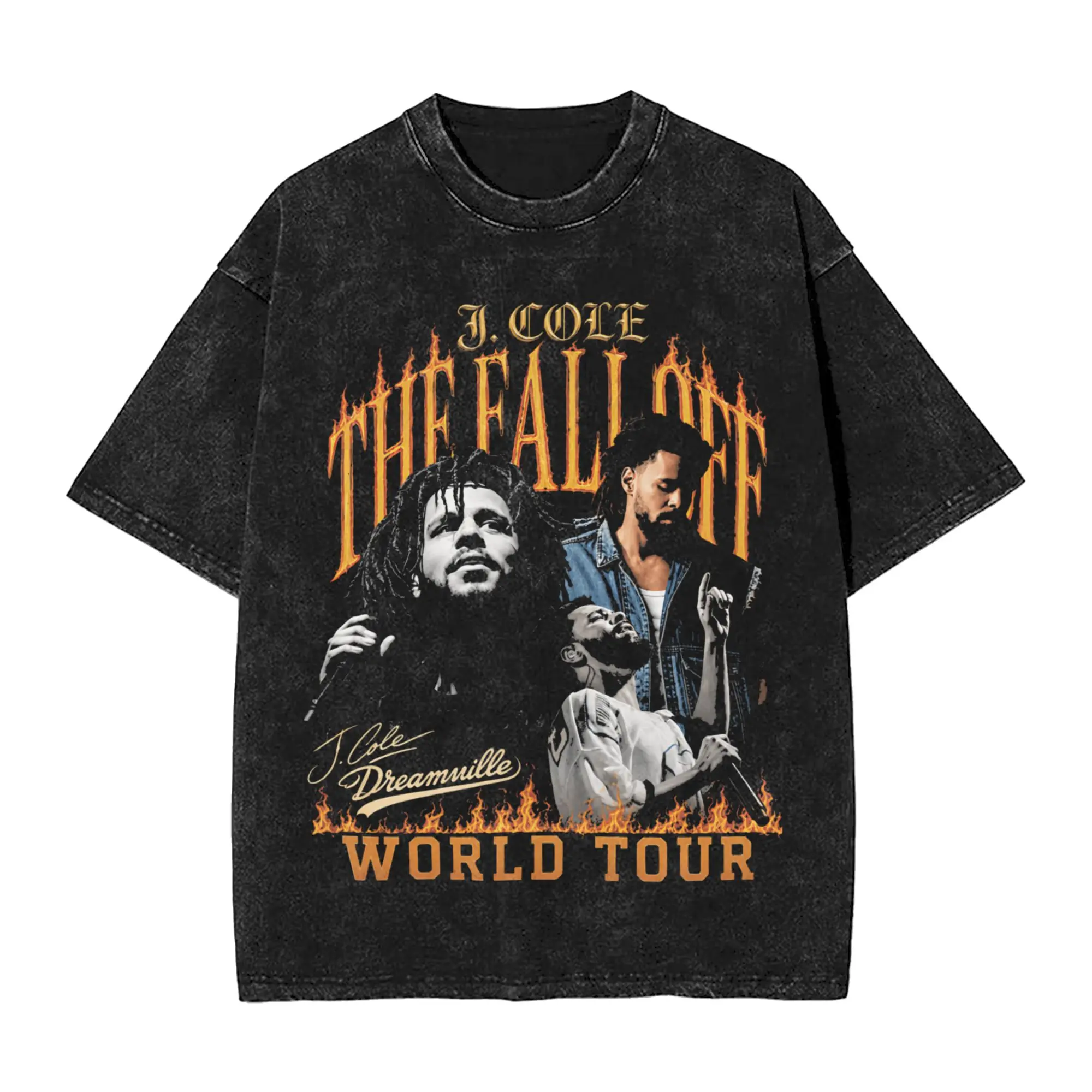 Graphic Printed J Cole The Fall Off 2026 Tour Washed Shirt Merch Harajuku T-Shirts  for Men Women Tee