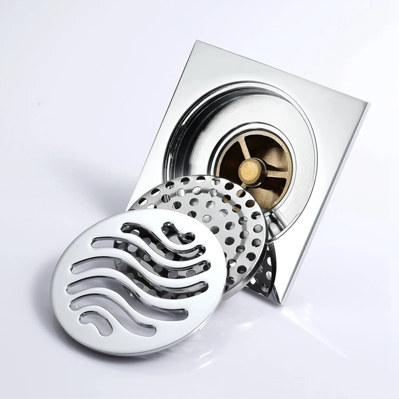 Brass Floor Drain 100X100mm Square Anti-Odor Linear Shower Drain Bathroom Balcony Shower Drain Hair Catcher