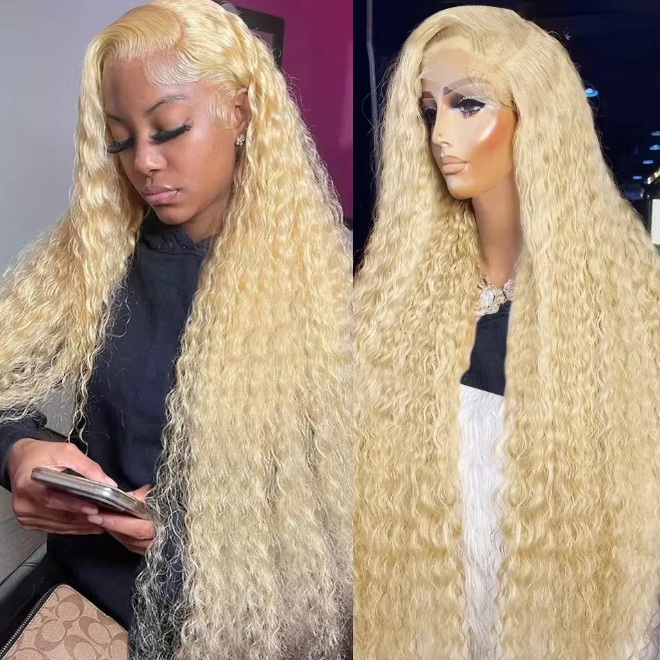 

200% 613 Hd Lace Frontal Wig 13X6 Colored Blonde Curly Water Deep Wave Frontal Wig 13X4 Hd Lace Front Pre Plucked Human Hair Wigs 30 38 Inch Wet And Wavy Wig On Sale