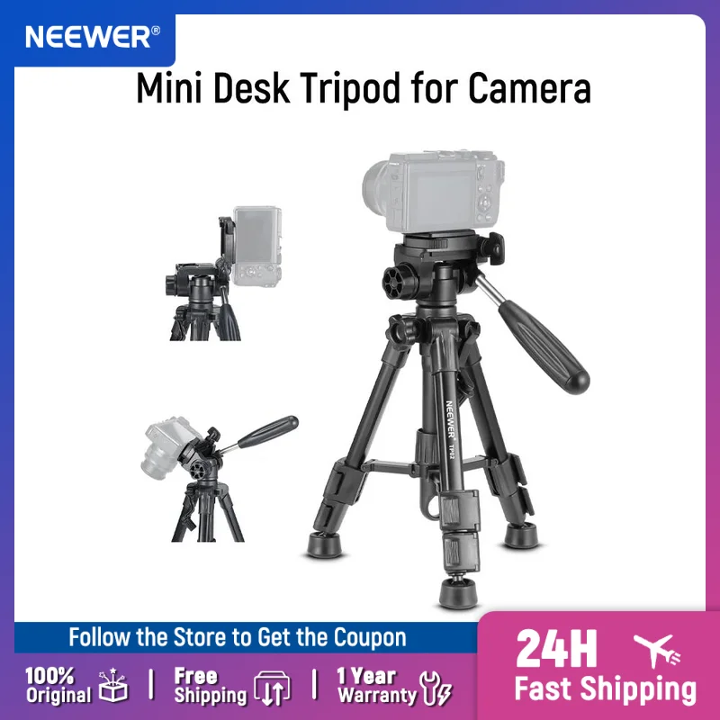 

NEEWER Basic Mini Desk Tripod for Camera with 3 Way Pan Tilt Head & Handle, Small Portable Metal Tabletop Selfie Stick Stand