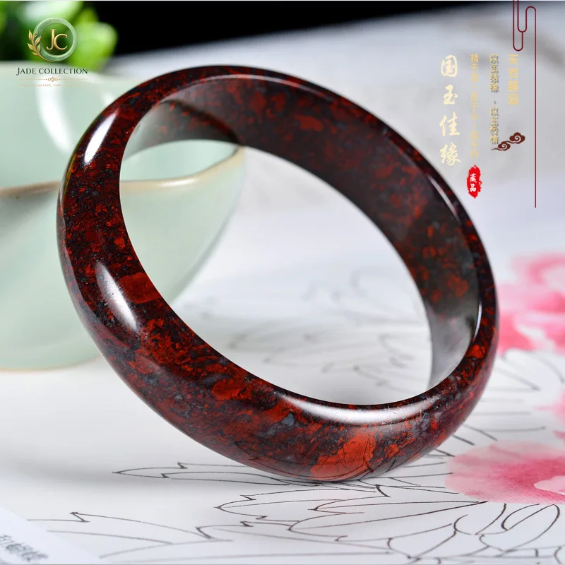 Natural Bloodstone Jade Bangle Women Healing Gemstone Fine Jewelry Genuine Red Chicken Blood Jades Health Bangles Bracelet