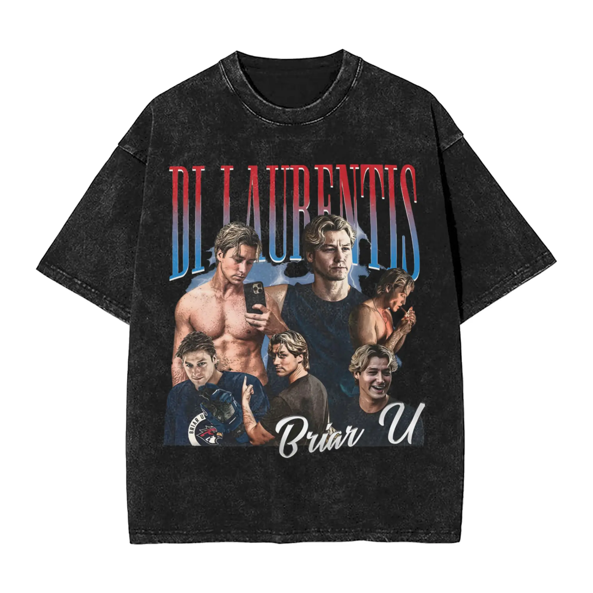 Dean-Di Laurentis Briar U  Washed T Shirt Streetwear Hip Hop Vintage T-Shirt Off Campus Tees Tops Men Short Sleeve Harajuku