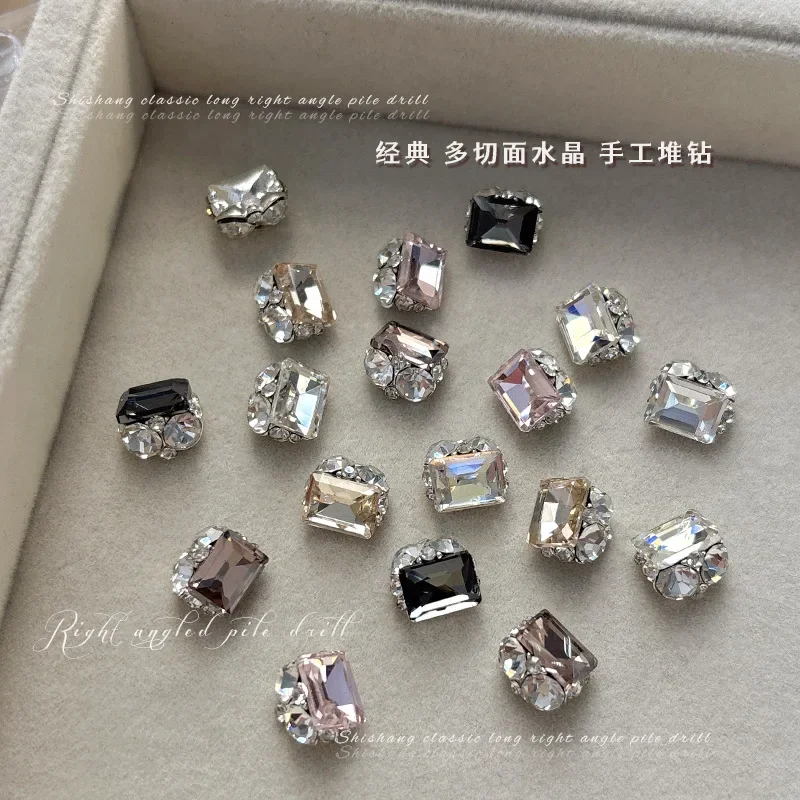 Square Pile Drill Colorful Pointed Bottom Crystal Geometric Nail Art Decoration Shiny Rhinestone 3D Manicure Accessories Jewelry