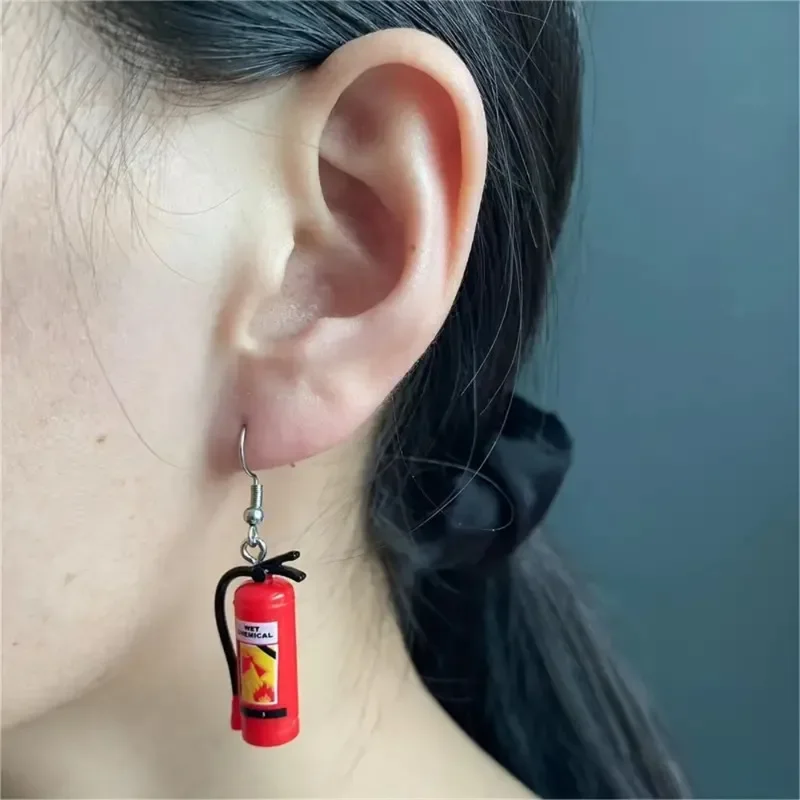 A Pair of New Small and Exquisite Mini Fire Extinguisher Earrings Niche Firefighter Gift Earrings for Women