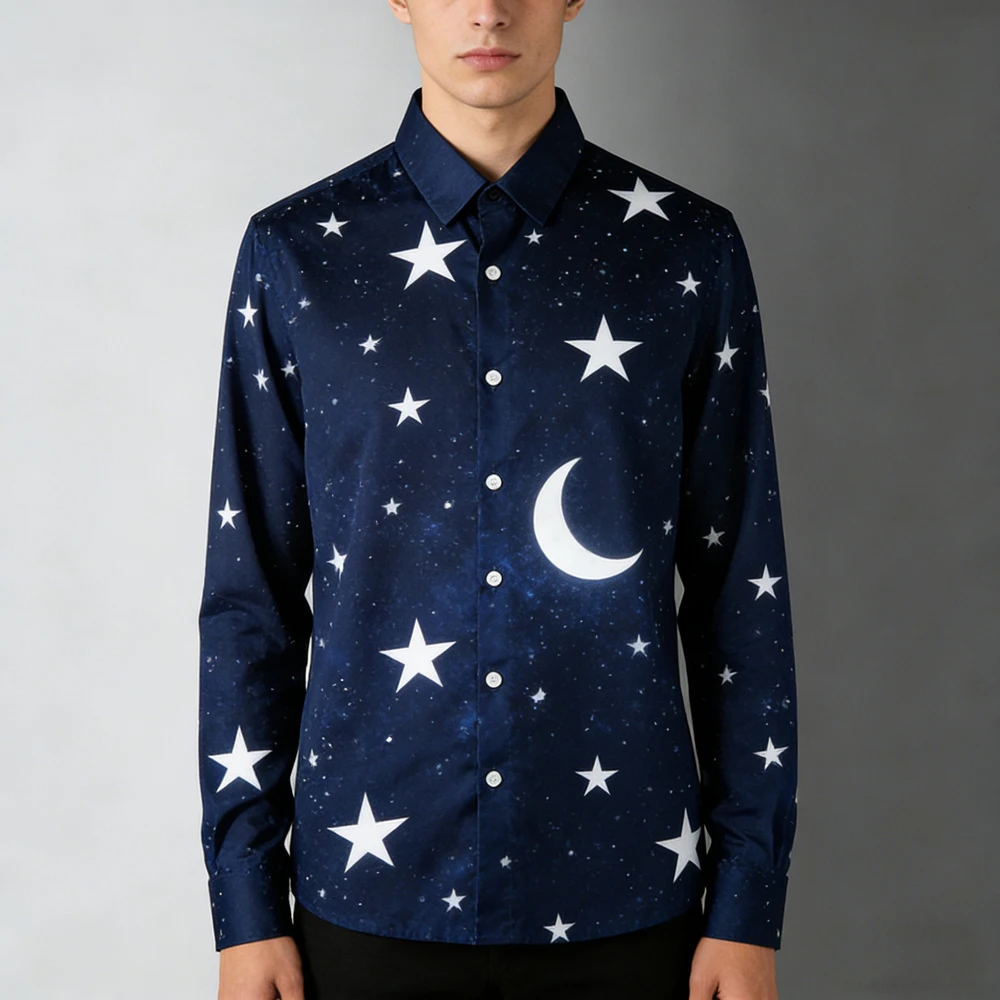 الرجال السماء المرصعة بالنجوم المستقبل العلوم والتعليم الأداء 3D قميص مطبوع هاواي الاستوائية طويلة الأكمام التلبيب الملابس في الهواء الطلق