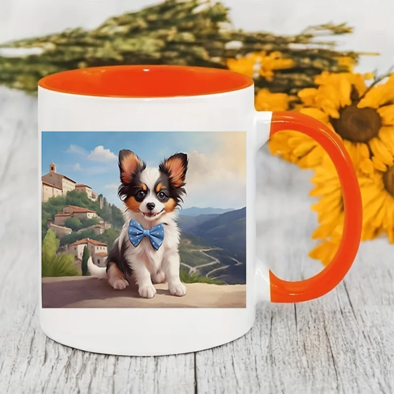 Cute Puppy with Blue Bowtie Colorful Print Ceramic Coffee Mug, 11oz 350ml Personalized Custom Mug, Microwave Safe Cute Aesthetic