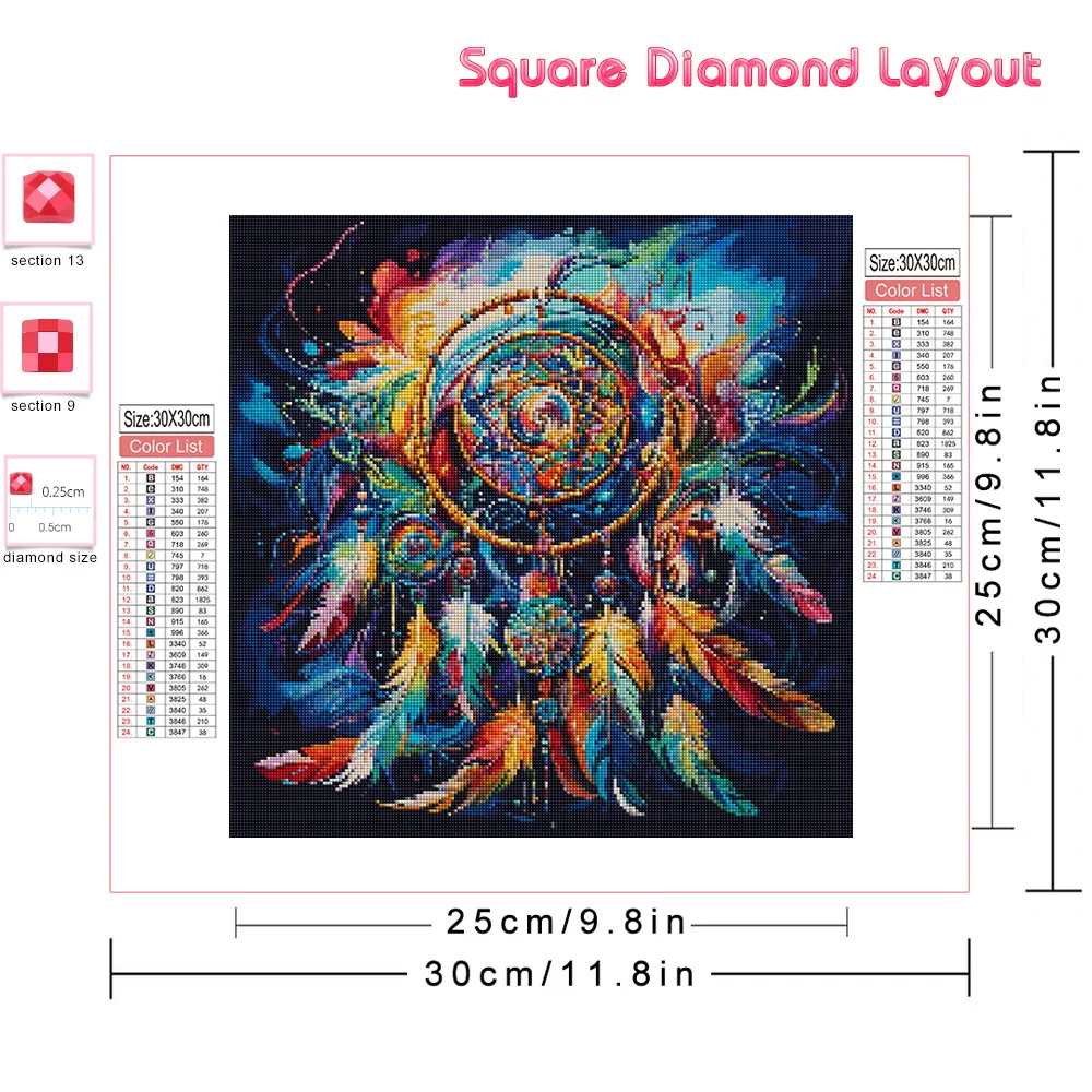 Huacan Full Diamond Painting Dreamcatcher 5d Diamond Mosaic Flower New Home Decoration Handmade Gift