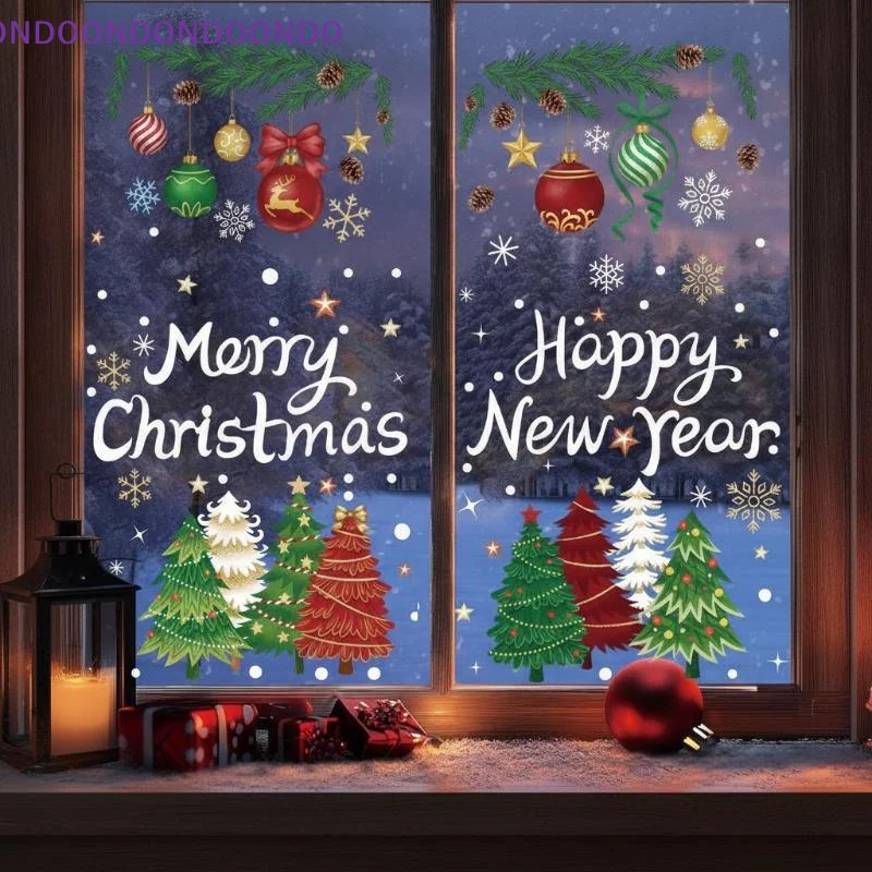 Christmas Window Clings Removable Self Adhesive Festive Xmas Patterns For Home Christmas New Year Holiday Party Decorations