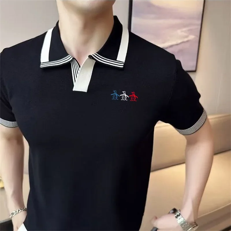 Kaus Lengan Pendek Golf Antik Korea Kaus Polo Pria Kaus Kasual Bisnis Baru Tipis Rajutan Sutra Es Pakaian Golf Atasan