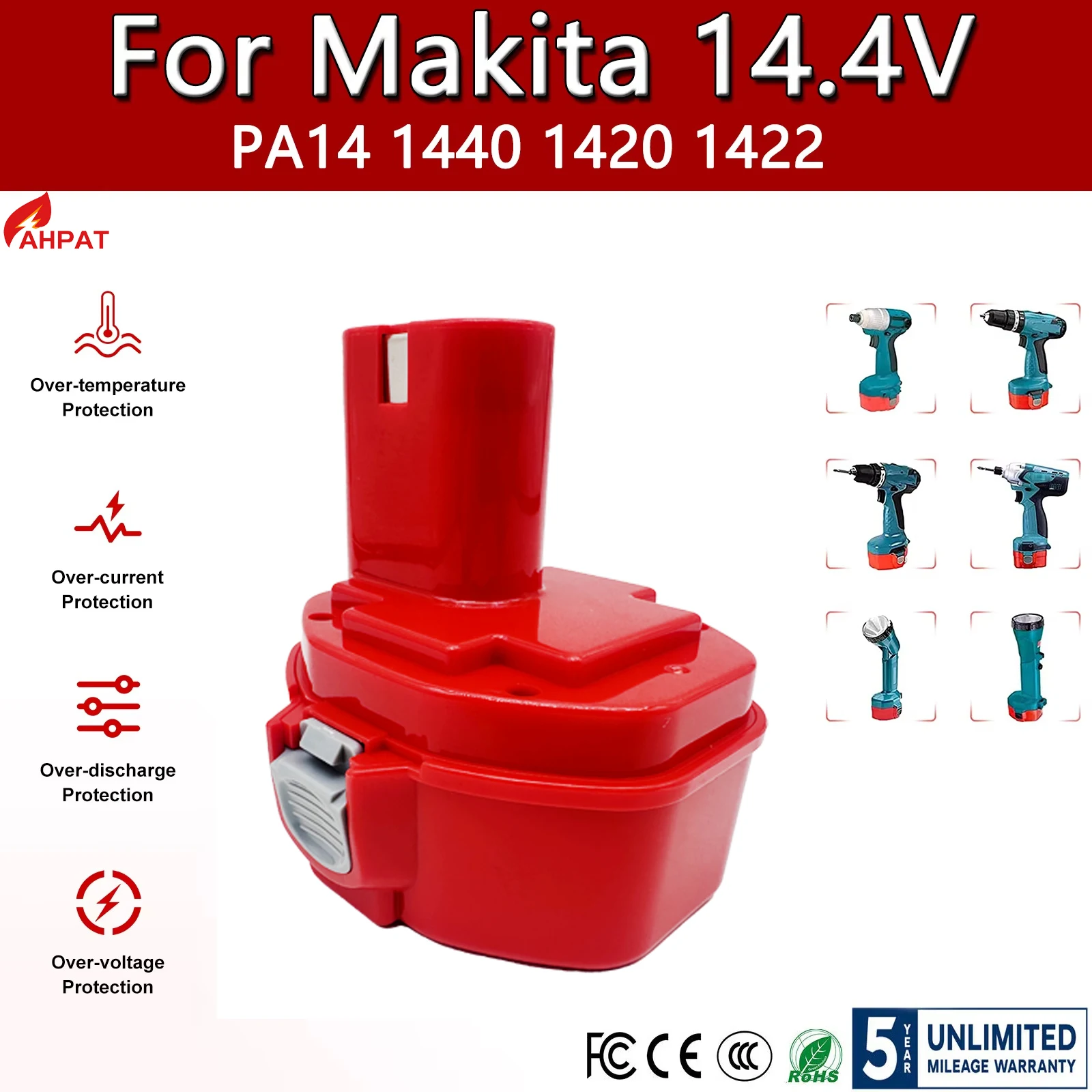 powtree 12800mAh 14.4V Replacement Battery For Makita 1422 1420 1433 1434 1435 1435F PA14 6337d 6281d 6280D 8280d Tools Battery