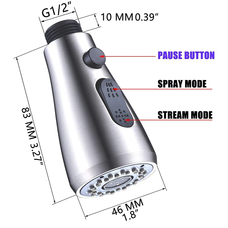 Pommeau de douche à nervures en ABS, argent, noir, brossé, remplacement de la tête d'arrosage, filetage G1, 2 ', cuisine, 1 pièce