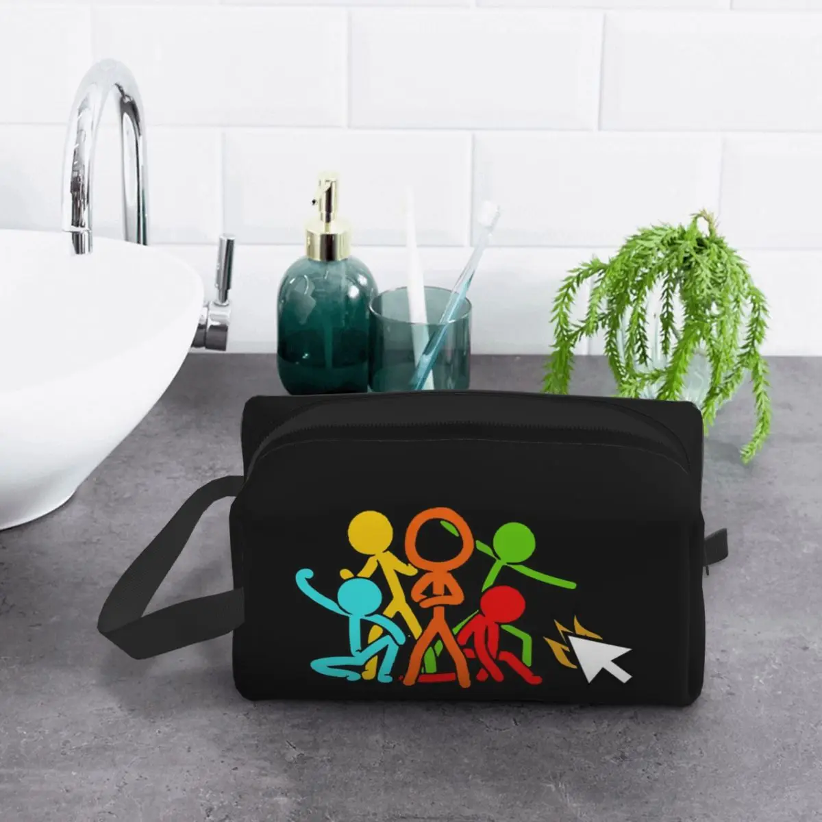 5개의 스틱 피규어 Alan Becker 게임 메이크업 가방 화장품 정리함 보관 Dopp 키트 세면 용품 화장품 가방 필통