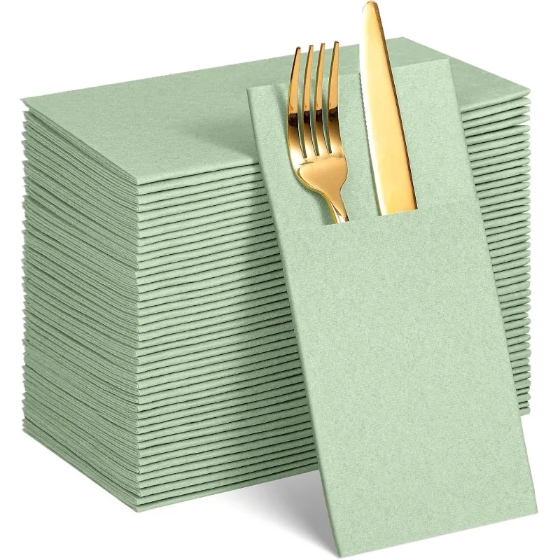 50pcs Disposable Linen-Like Napkins with a Pocket for Cutlery, Ideal for Weddings And Parties for Weddings, Birthdays, Christmas