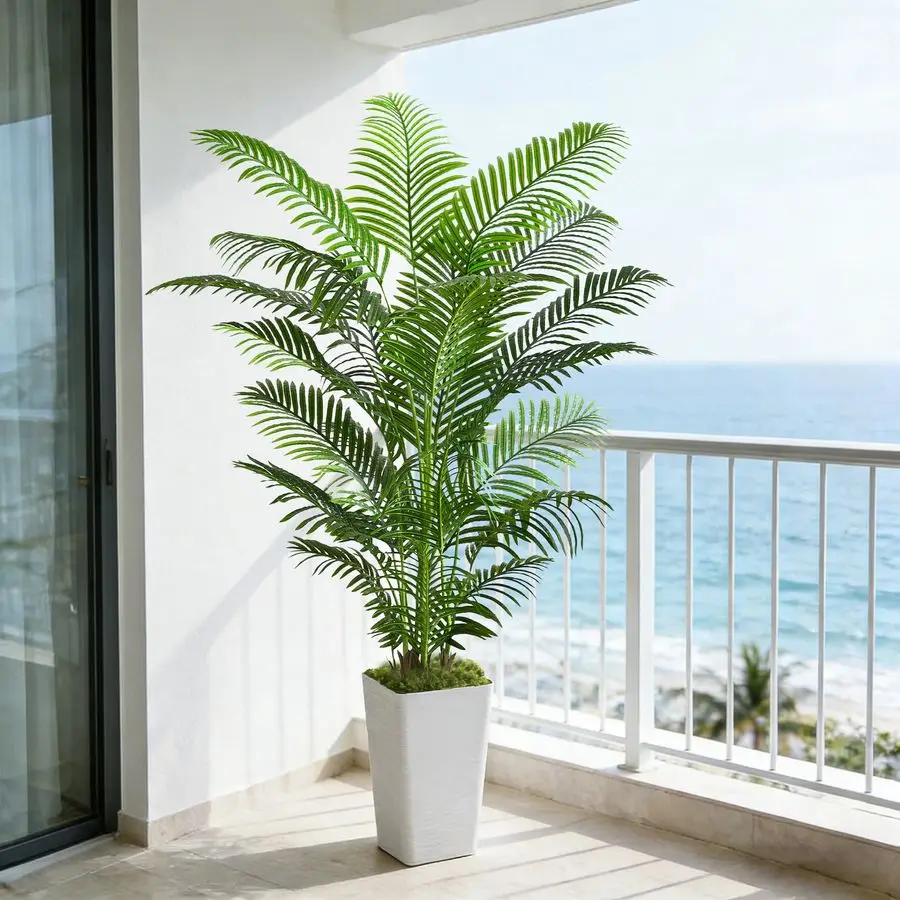 

Palm Tree Indoor, 6FT Fake Floor Plants Large Tropical Silk Plant with White Tall Planter, Faux Areca Palm Plant Artificial Tree