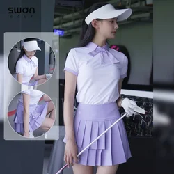 SG Summer Short-sleeved Dry Fit Tops Blouse Girl Bowknot Golf Polo Shirt Women A-lined Culotte Pleated Skirt Golf Clothes Sets