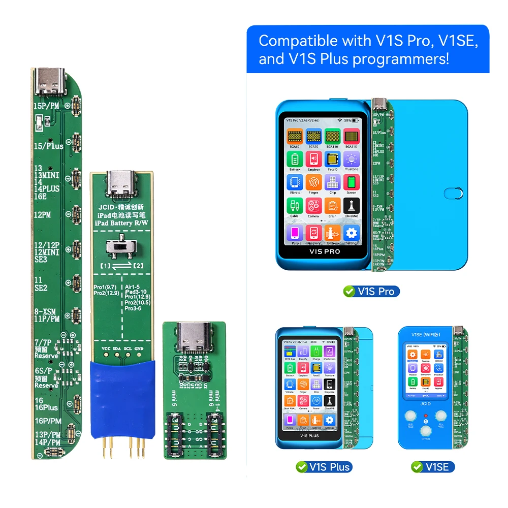 JC V1SE V1S Pro Battery Read and Write Battery Health Repair Board for iPad Pro 3-6 iPad Mini 5/6  iPhone 8-16PM Battery Repair