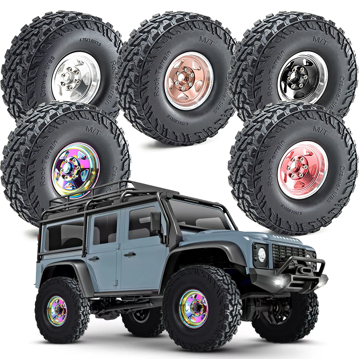 

Комплект колес с бедлок-дисками 1.9 дюйма для радиоуправляемых краулеров 1/10: TRX4, TRX6, SCX10, SCX10 II, 90046, SCX10 III, AXI03007 Gen7/8, D90, VS4-10