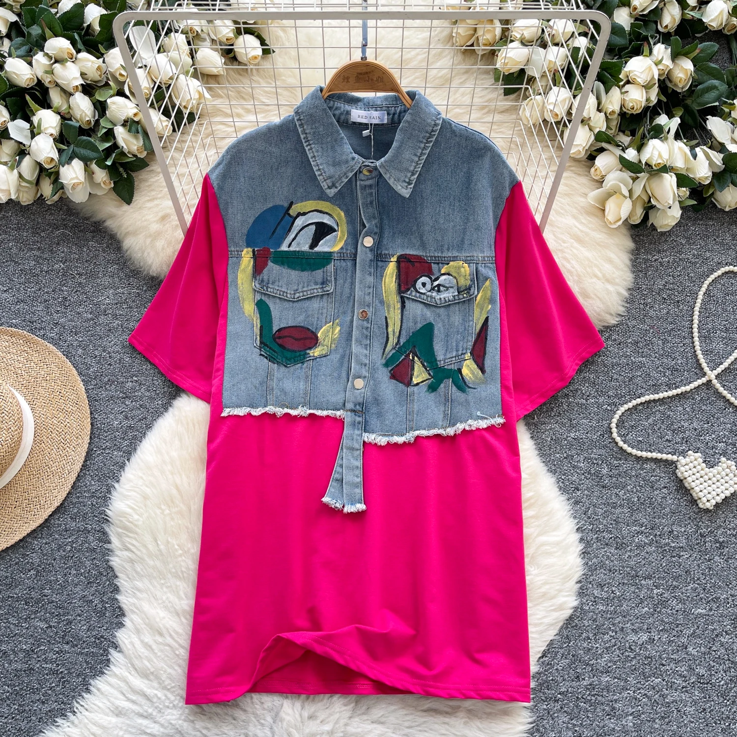 

Vintage Elegant casual Spliced Pockets button Blouse Fashion Shirt Chic Top hotsweet Fairy Summer Women Shirt