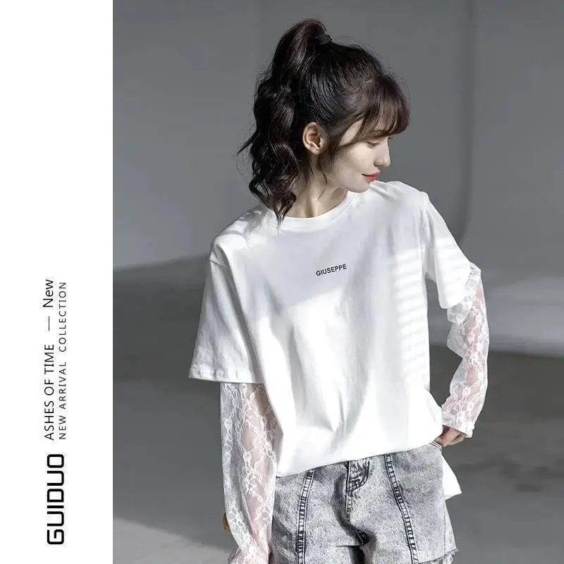 Spring Autumn New Cotton Interior Lapping Ladies Casual Tops Fashion Printing Undercoat Long Sleeve Pullovers Women\'s Clothing