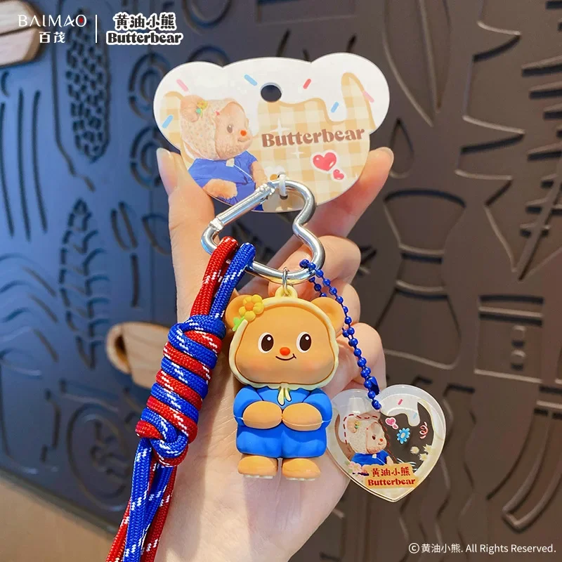 Chaveiro de urso de manteiga de desenho animado, pingente fofo, boneca criativa, chaveiro, anel, acessórios de bagagem, presente para crianças